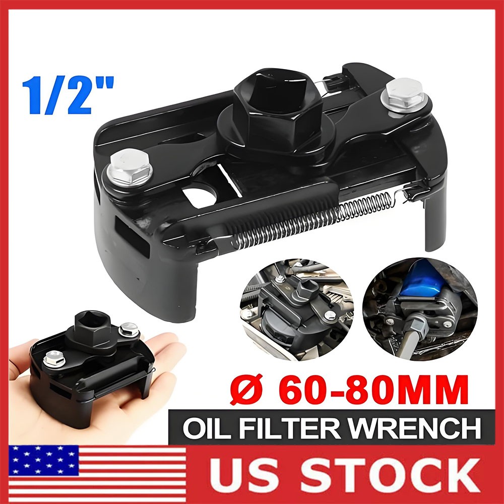 Universal Oil Filter Wrench Set for 60mm-80mm Removal Tool Cap 1/2″ Adjustable