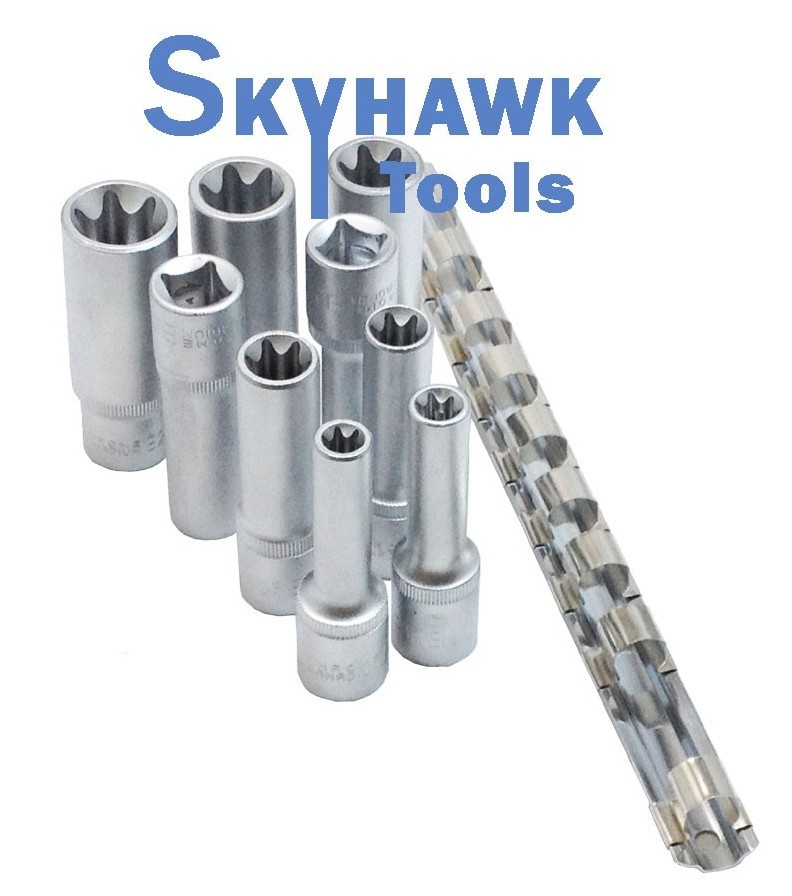 9pc 1/2″ DR Female E Star Deep Socket Torx Auto Tool E10-E24 With Socket Holder