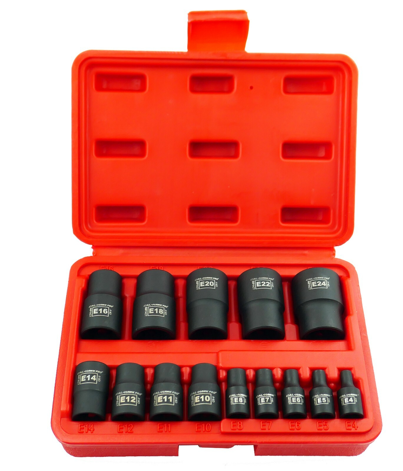 14-Pc Cr-Mo Female Star E-Torx External Bit Socket Set E4-E24 1/2″ 3/8″ 1/4″ Dr.