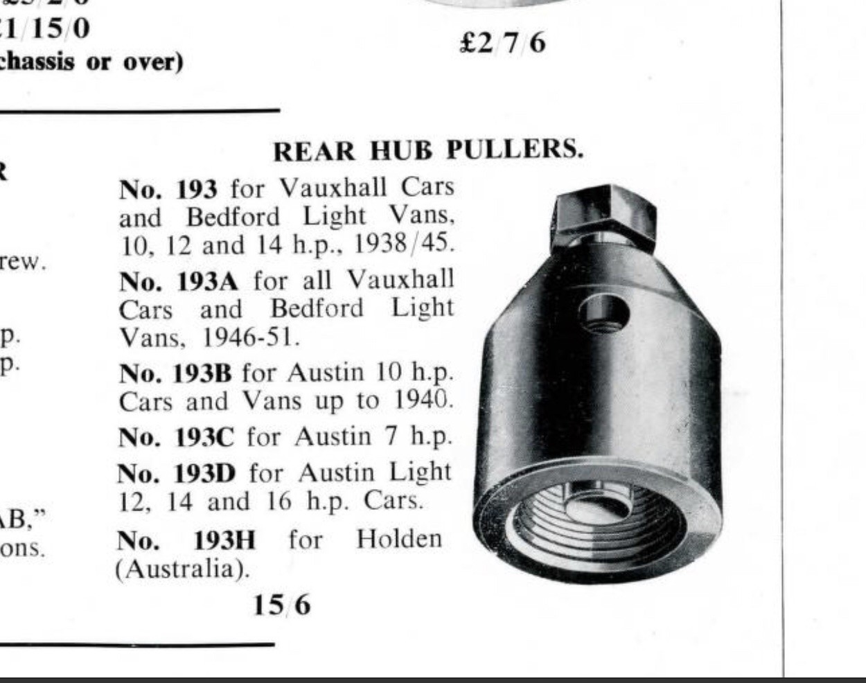 Apkoway Rear Hub Extractor Tool Vauxhall Car And Bedford Light Vans 1938-1945