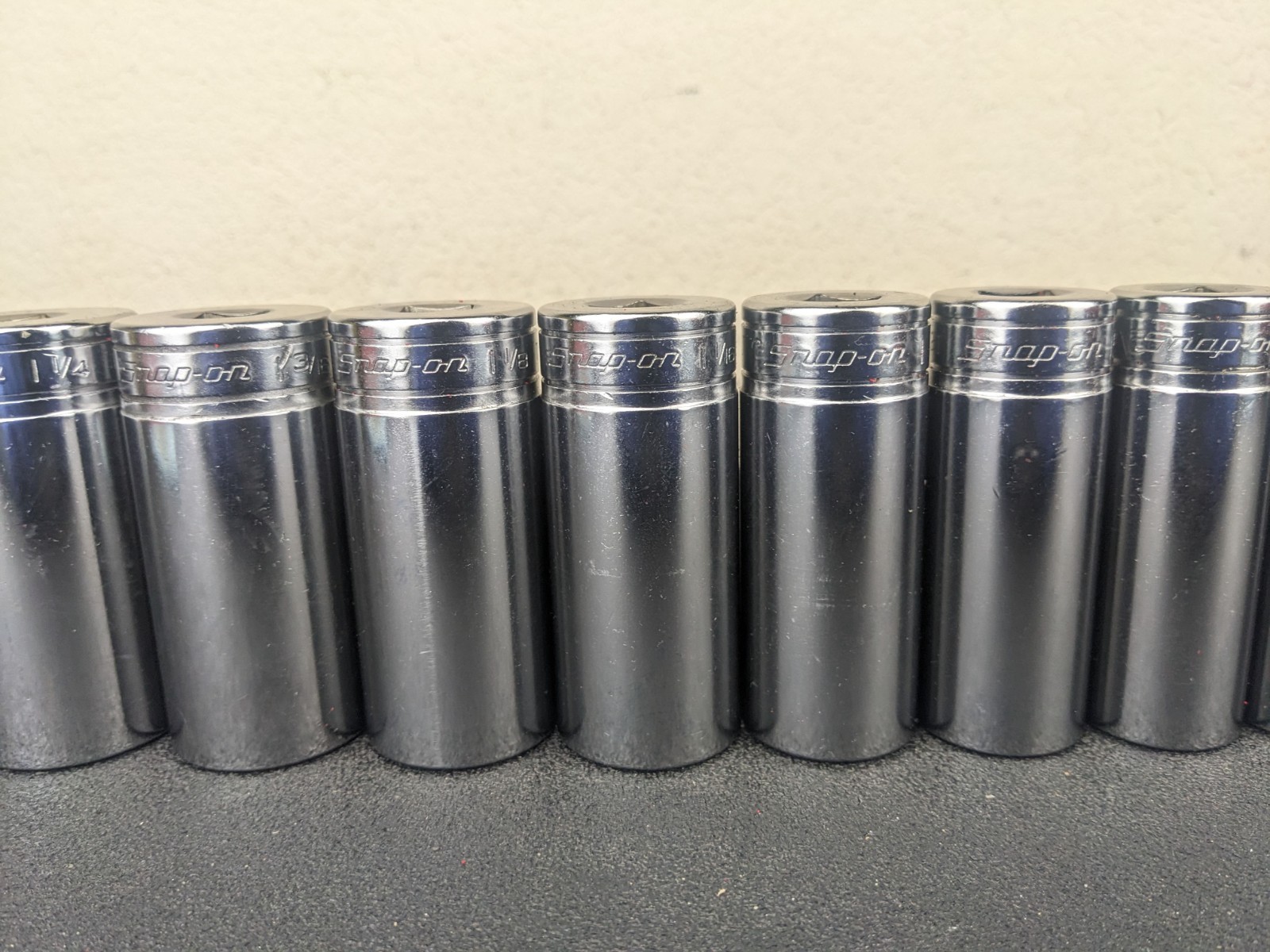 #af708 Snap On Tools NEW 1/2″ Drive Deep Socket Set SAE Chrome 6 Point 1-1/4″