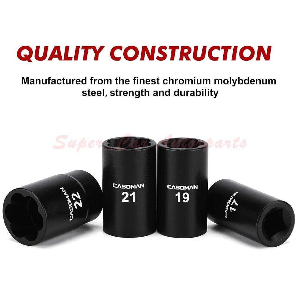 5pc Wheel Lock Removal Kit, Locking Lug Nut Removal Tool – 17MM,19MM, 21MM, 22MM