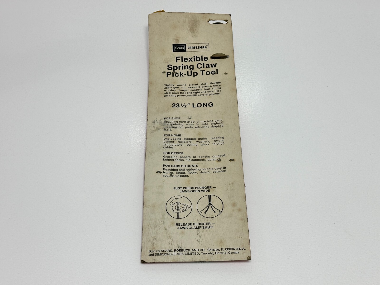 NOS Sears Craftsman 41322 USA Flexible Spring Claw Pick-Up Tool w/ Original Back