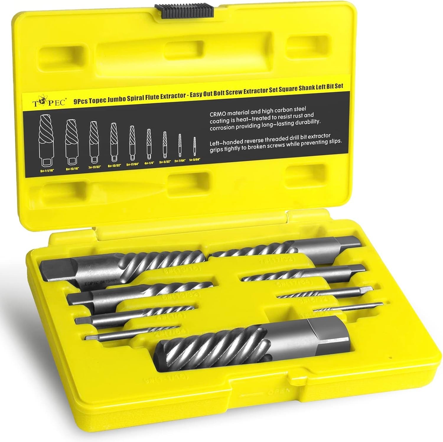 Efficient 9-Piece Reverse Drill Extractor Set – Removes Broken Screws Easily