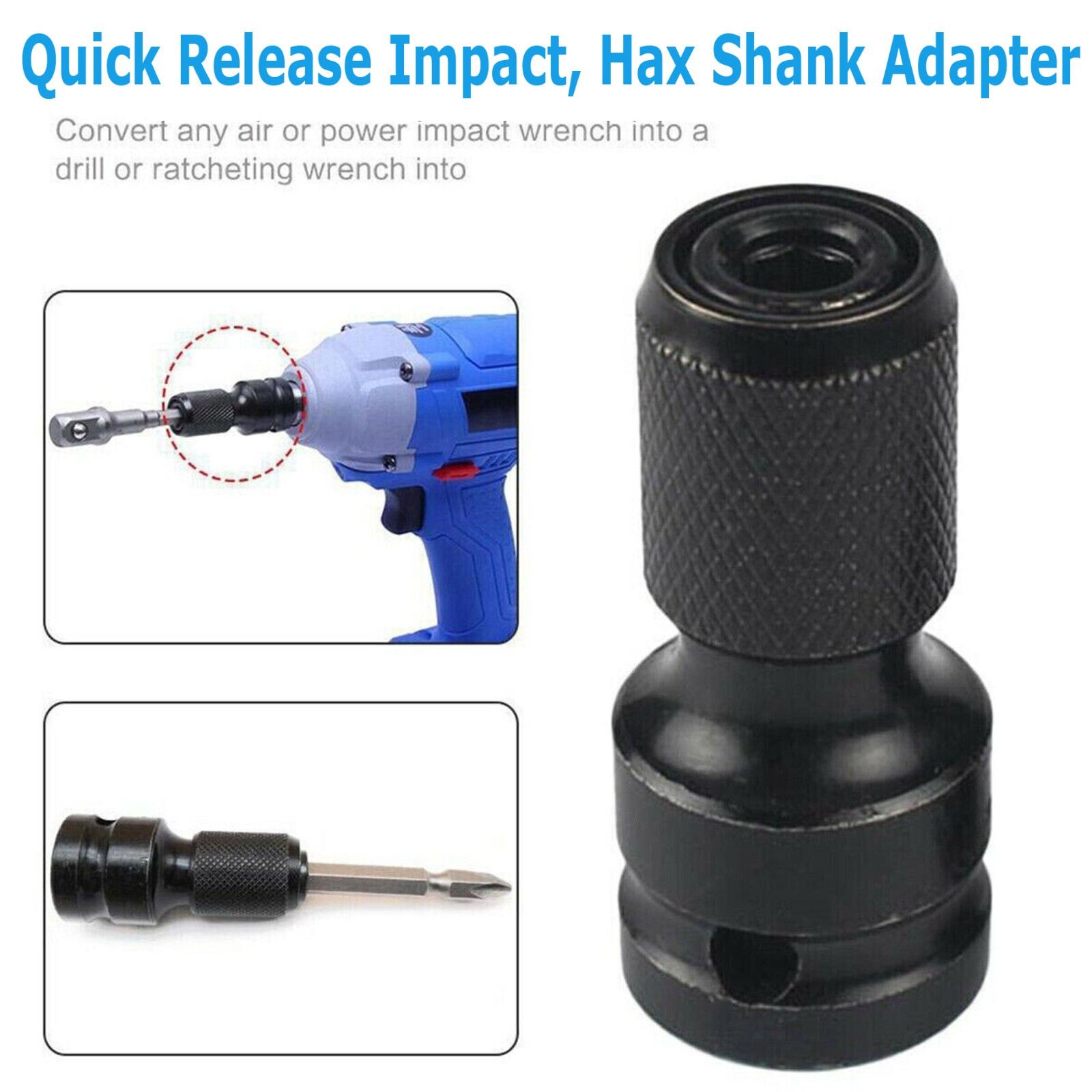 2Pcs 1/2″ Drive To 1/4″ Socket Adapter for IMPACT WRENCH Hex Drill Chuck Convert