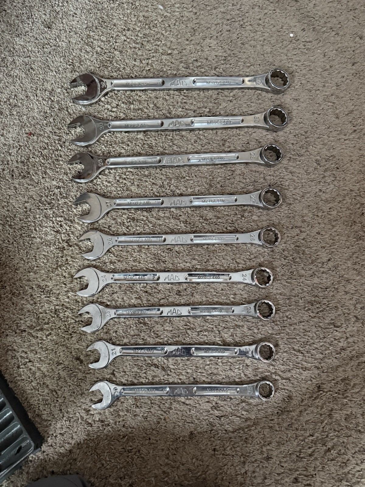 (9) Mac Precision Torque Metric Combo Wrenches 32,30,28,27,26,24,23,20,21 &20 MM
