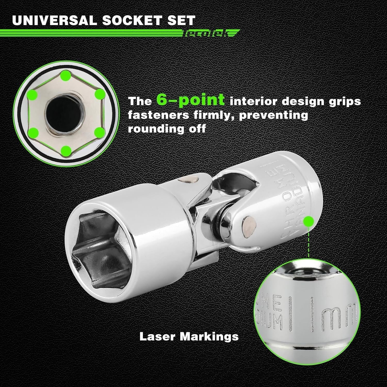 19PCS 1/4″ Drive Universal Joint Socket Set Swivel Socket Set 6-Point SAE/Metric