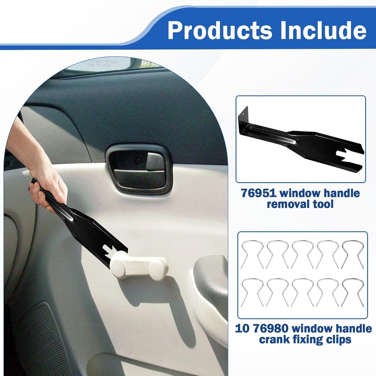 76951 Window Handle Removal Tool with 10 Window Handle Crank Fixing Clips,
