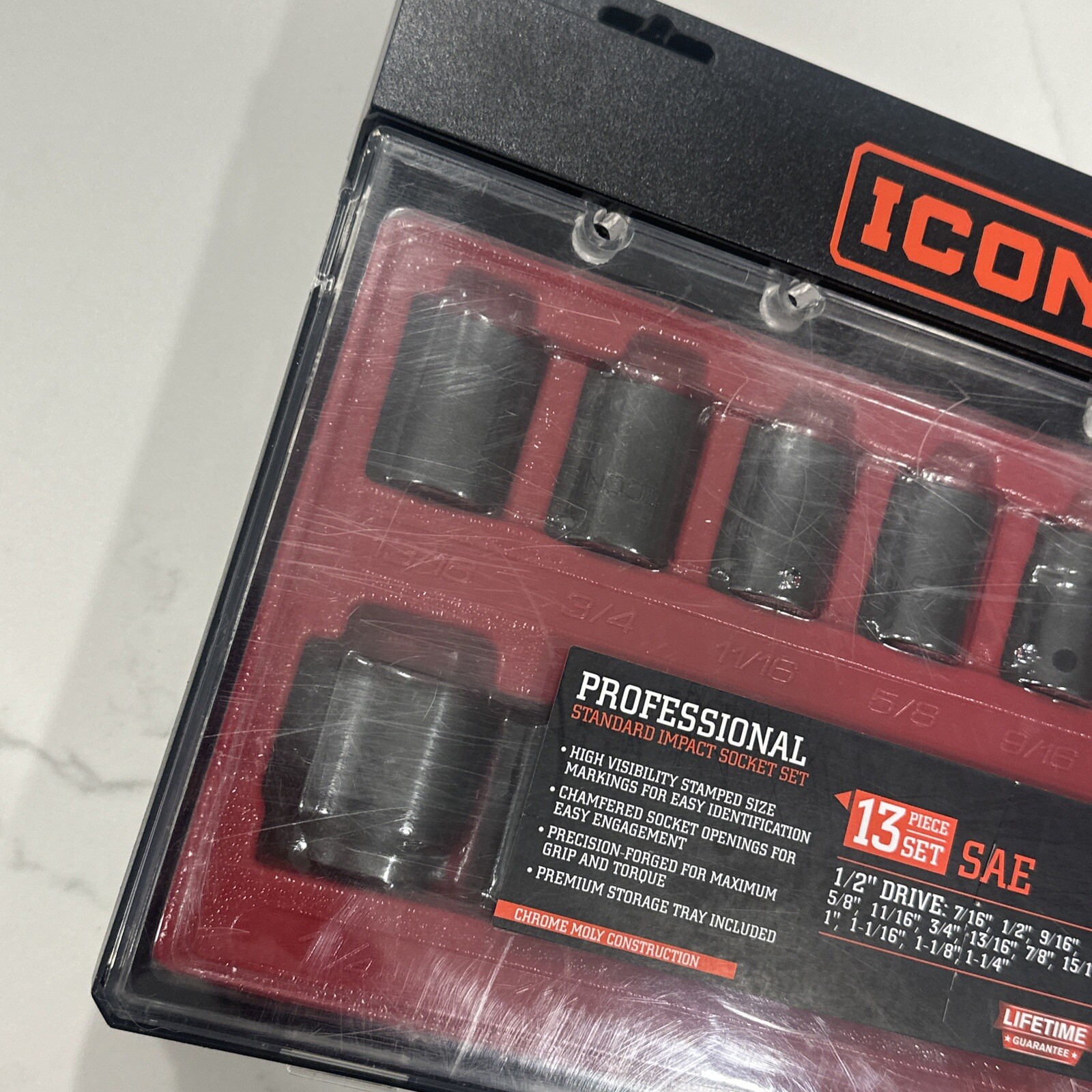 ICON Professional Standard Impact 13 Piece Socket 1/2 Drive Set SAE 13SS-13 New