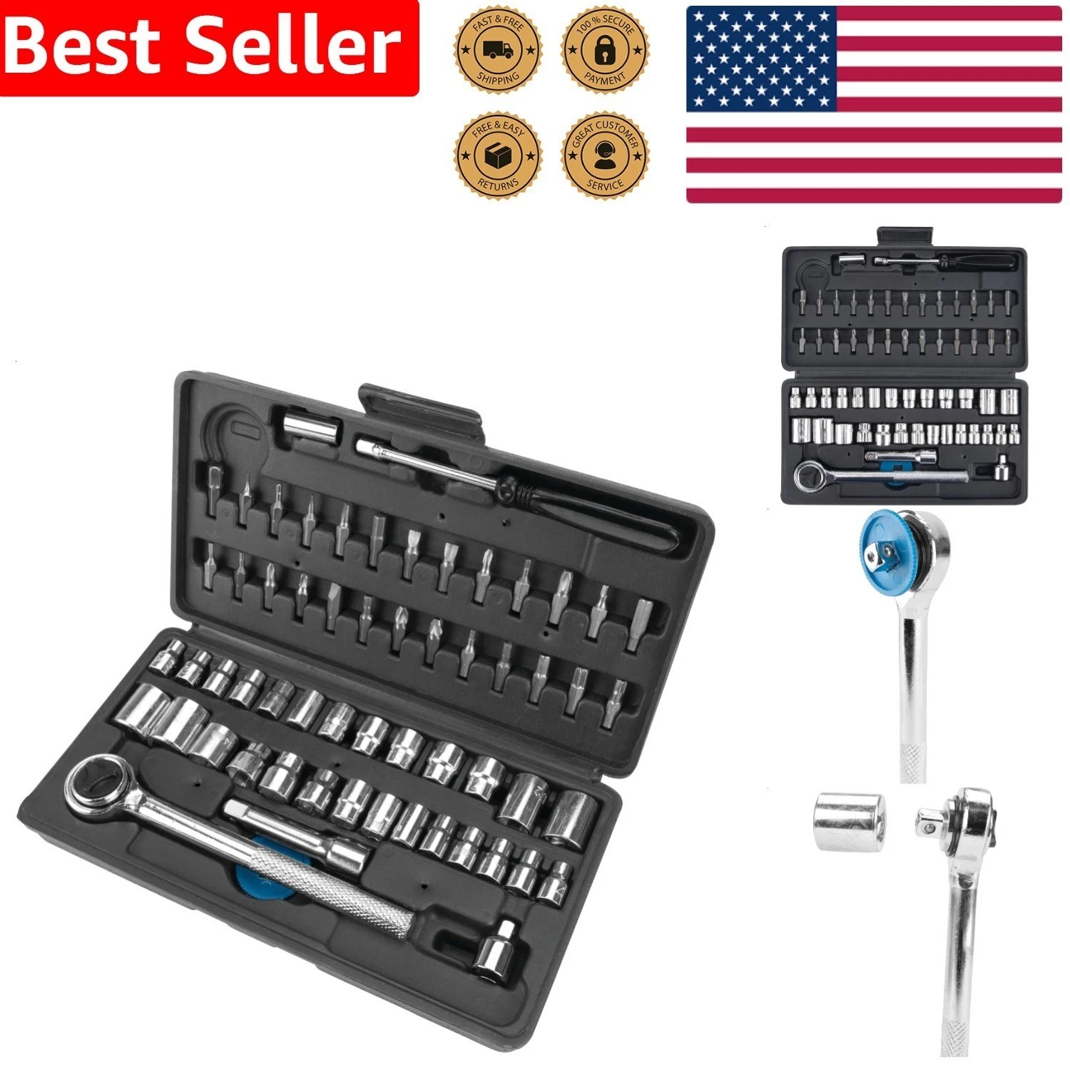 Versatile 60pc Socket Bit Set: SAE Metric 1/4 3/8 Drive Ratchet Extension