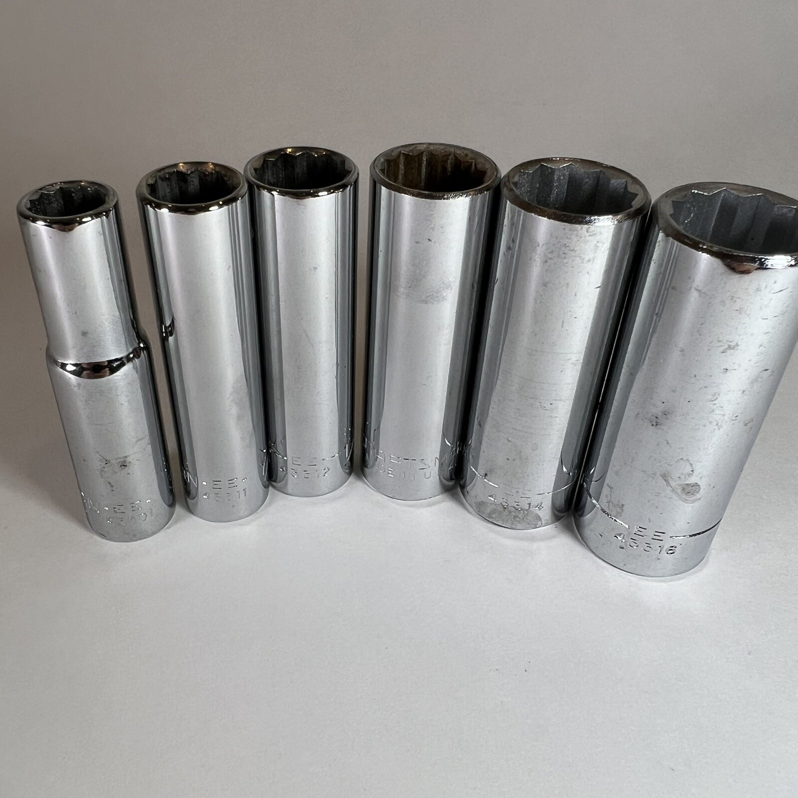 6 Craftsman Deep Sockets SAE 12 Point 3/8″ Drive EE Series Made in USA