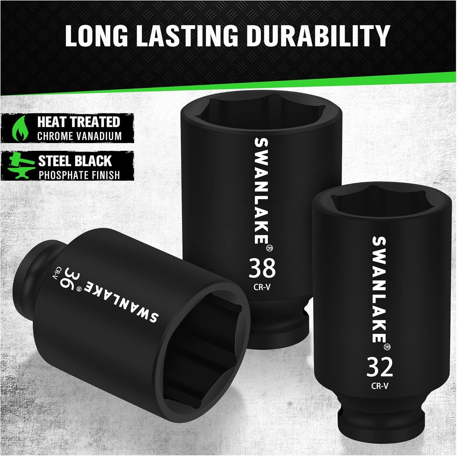 SWANLAKE 9-Piece 1/2″ Impact Axle Nut Socket Set, Deep Metric Large Socket Set,