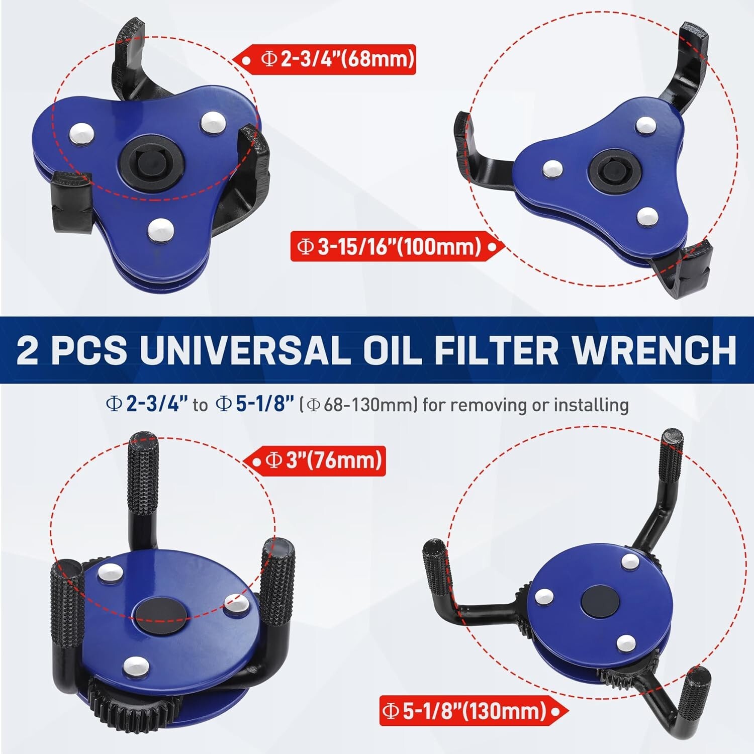 WORKPRO 2Pack Universal Oil Filter Wrench Adjustable Oil Filter Removal Tool Set
