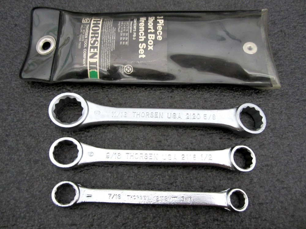 Vintage Thorsen 3pc SAE Short Box End Wrench Set PB-3 Made in USA
