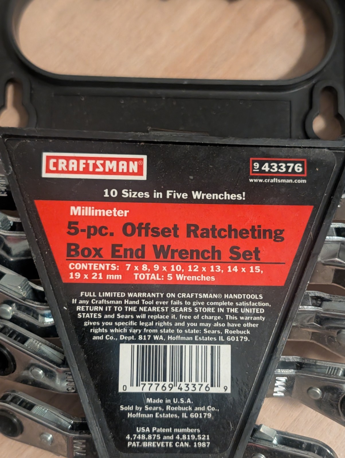 Craftsman USA 5 Piece Metric Offset Ratcheting Box End Wrench Set