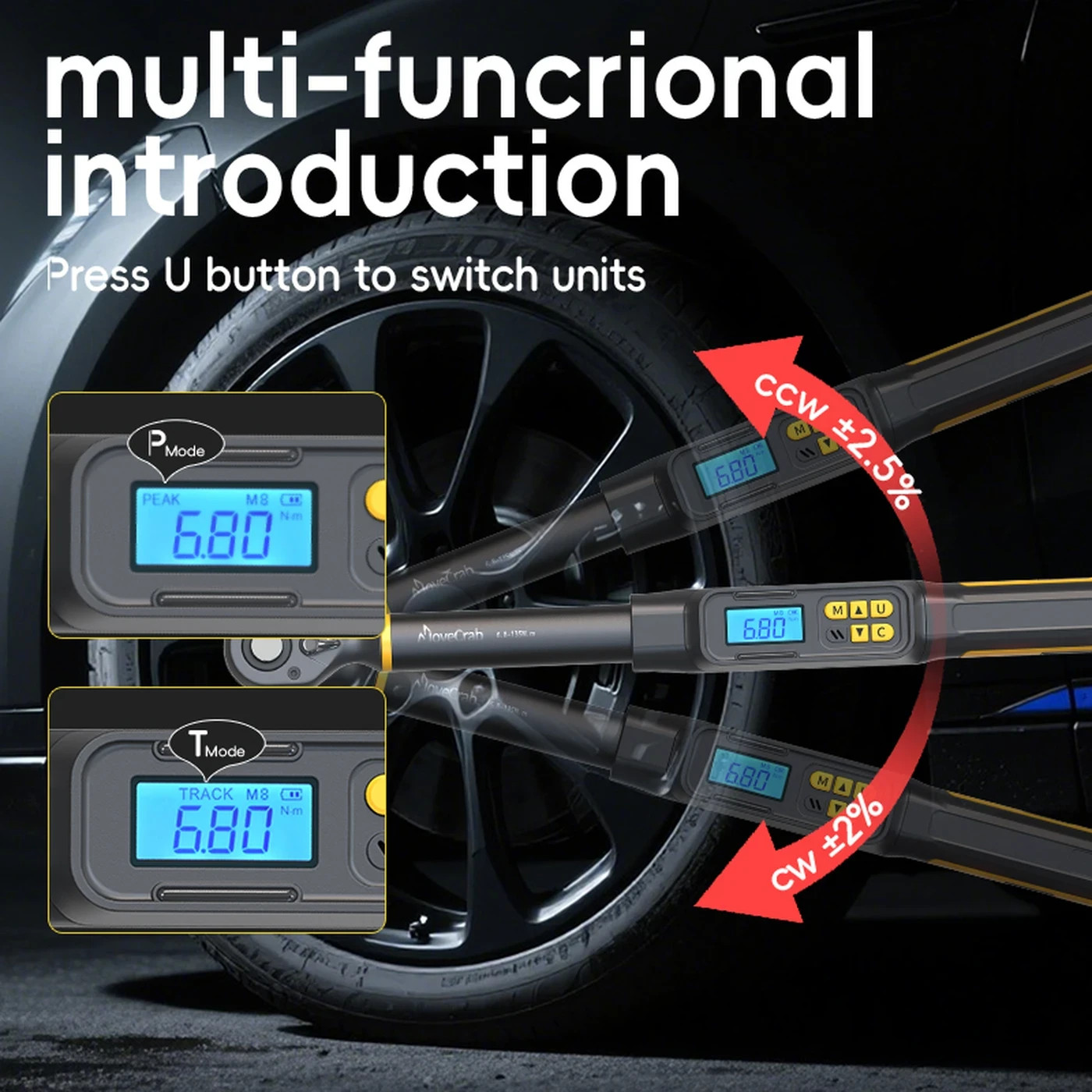 Professional Digital Torque Wrench 1/2″ Drive 6.8-135N.m ±2% High Accuracy LED