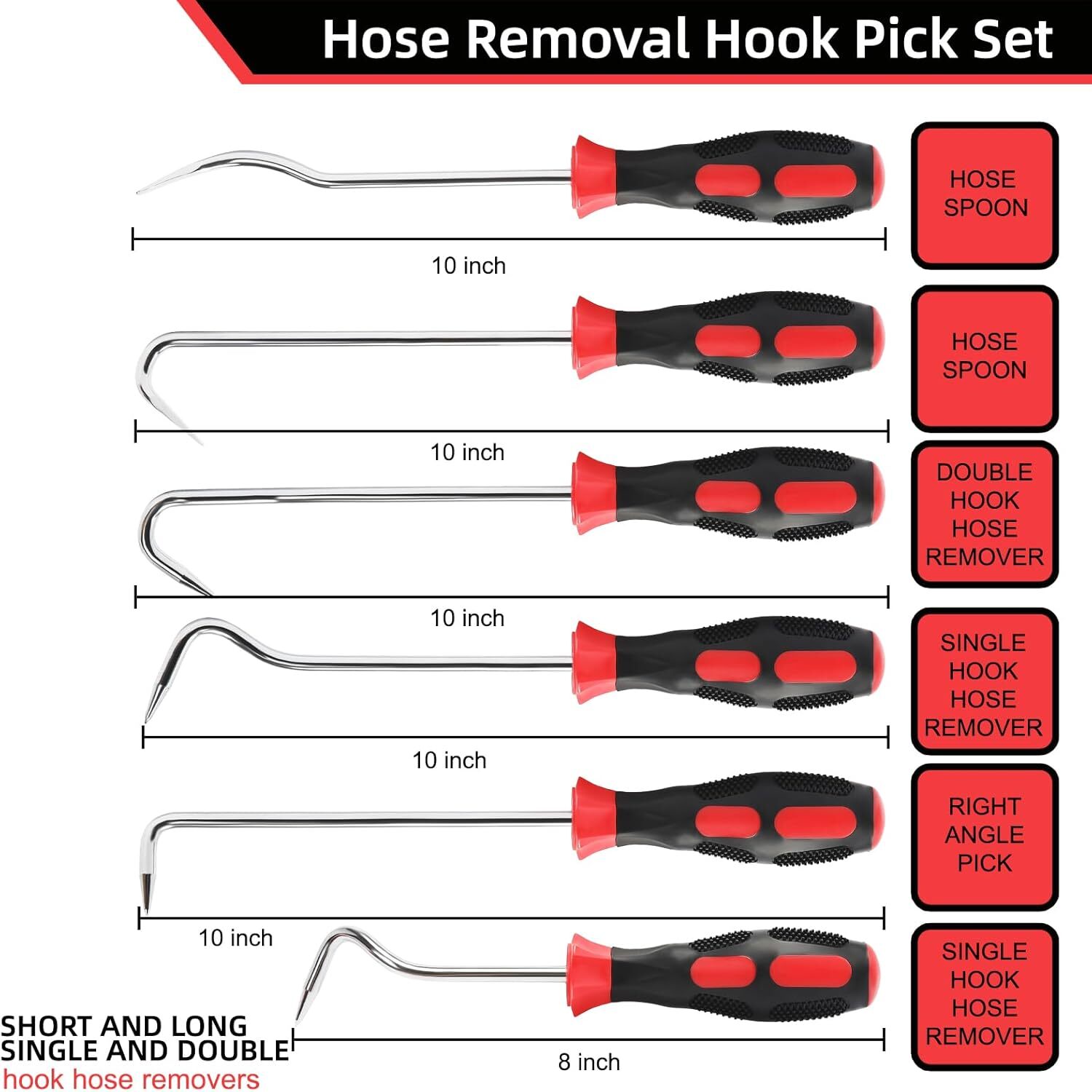 Hose Removal Hook Pick Set Pack of 6, 10″ Hook, 10 Inch, White