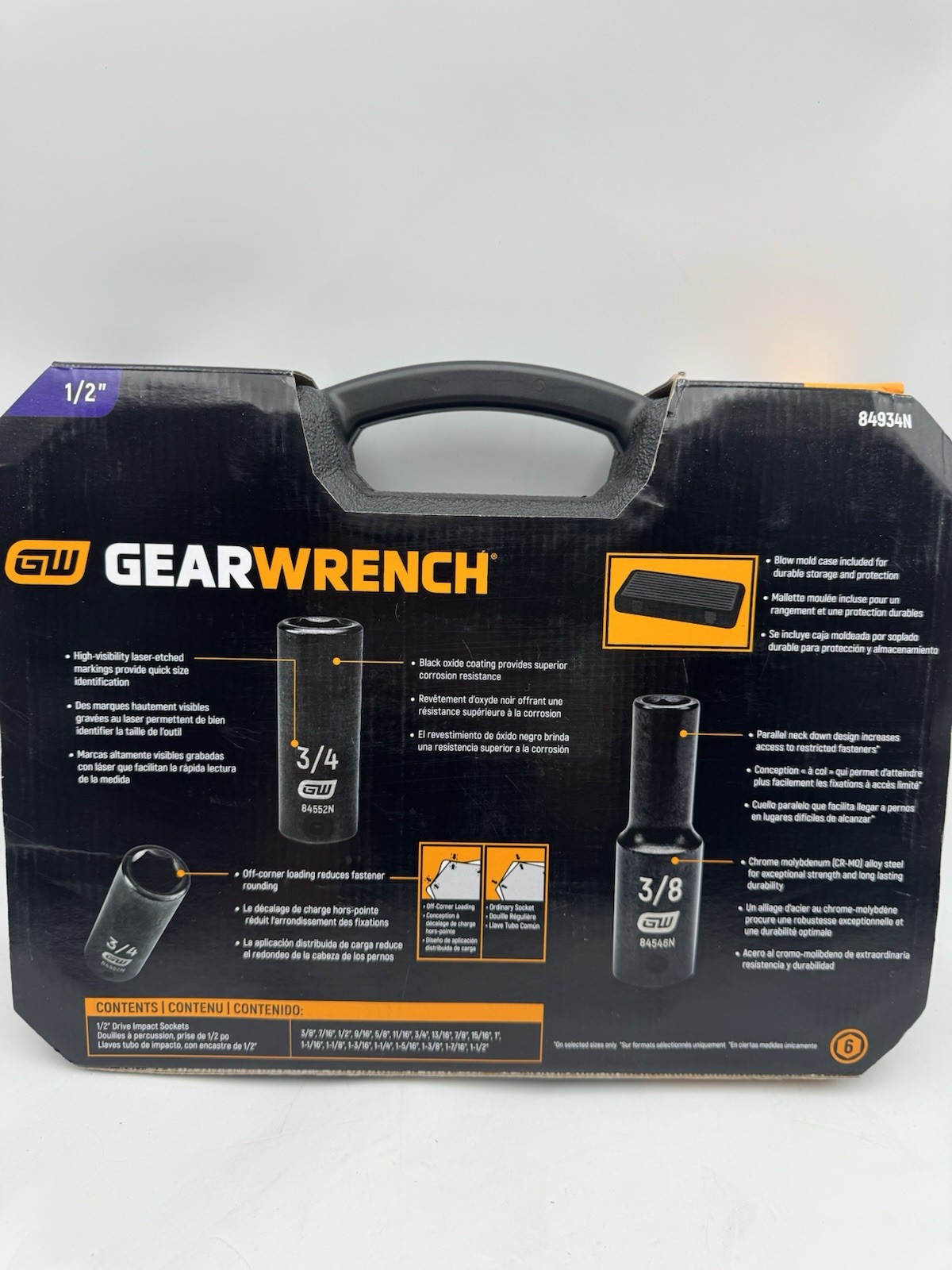 GEARWRENCH 19 Piece 1/2 Inch Drive 6 Point Impact Socket Set, Deep, SAE – 84934N