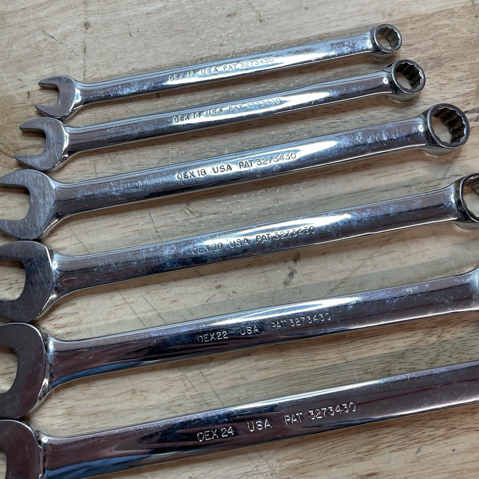 SNAP-ON 6 PC 12 PT COMBINATION WRENCHES (3/8″ OEX12- 3/4″ OEX24) USED.