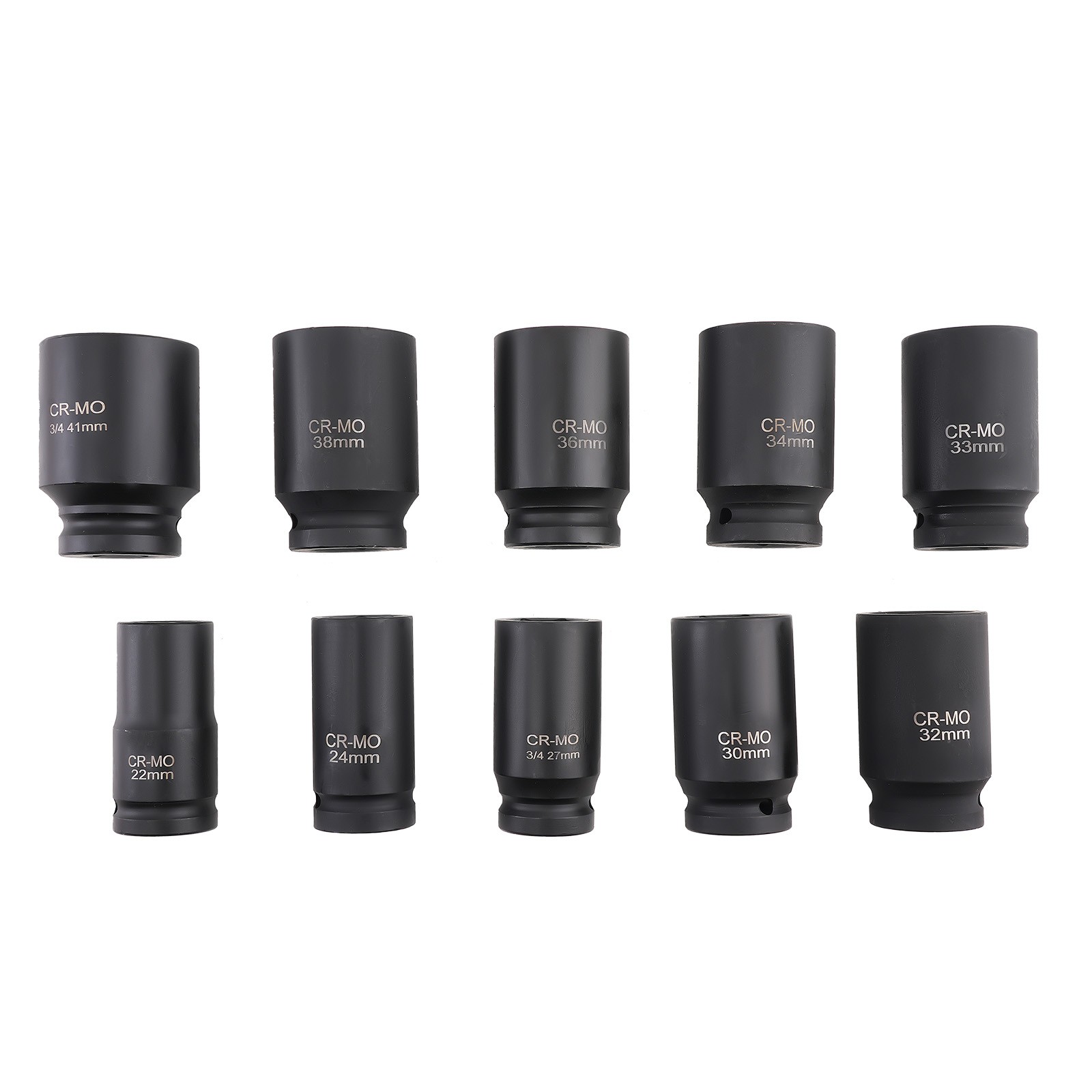 10* 3/4Inch Drive Deep Impact Socket Set Metric 22-41mm 6-Point Kit With Case