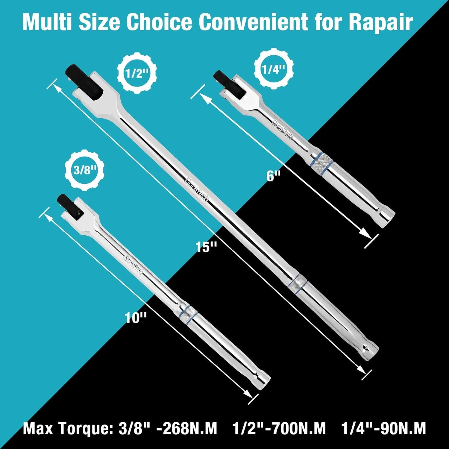 Effortless 3-Piece Breaker Bar Set with Spring-Loaded Detent for Secure Sockets