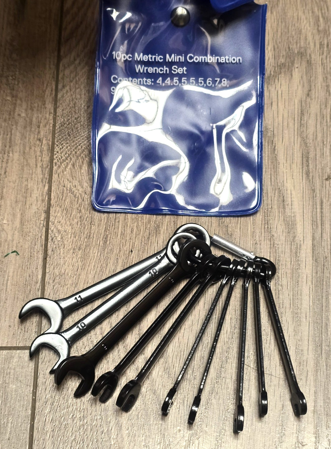 10pc Metric Midget / Mini Black Combination Wrench Set 4mm to 11mm