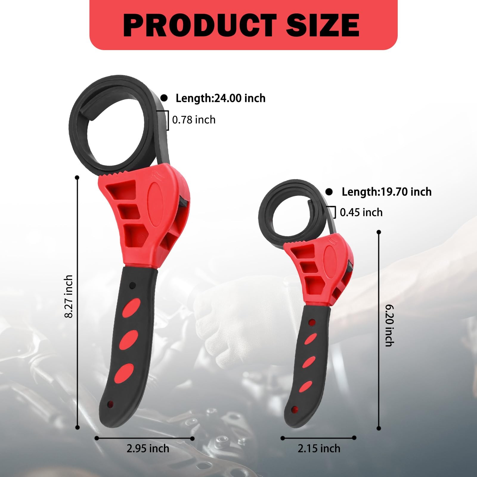 2 Pcs Rubber Strap Wrench Set with 24 Inch and 19.7 Inch for Oil Filters