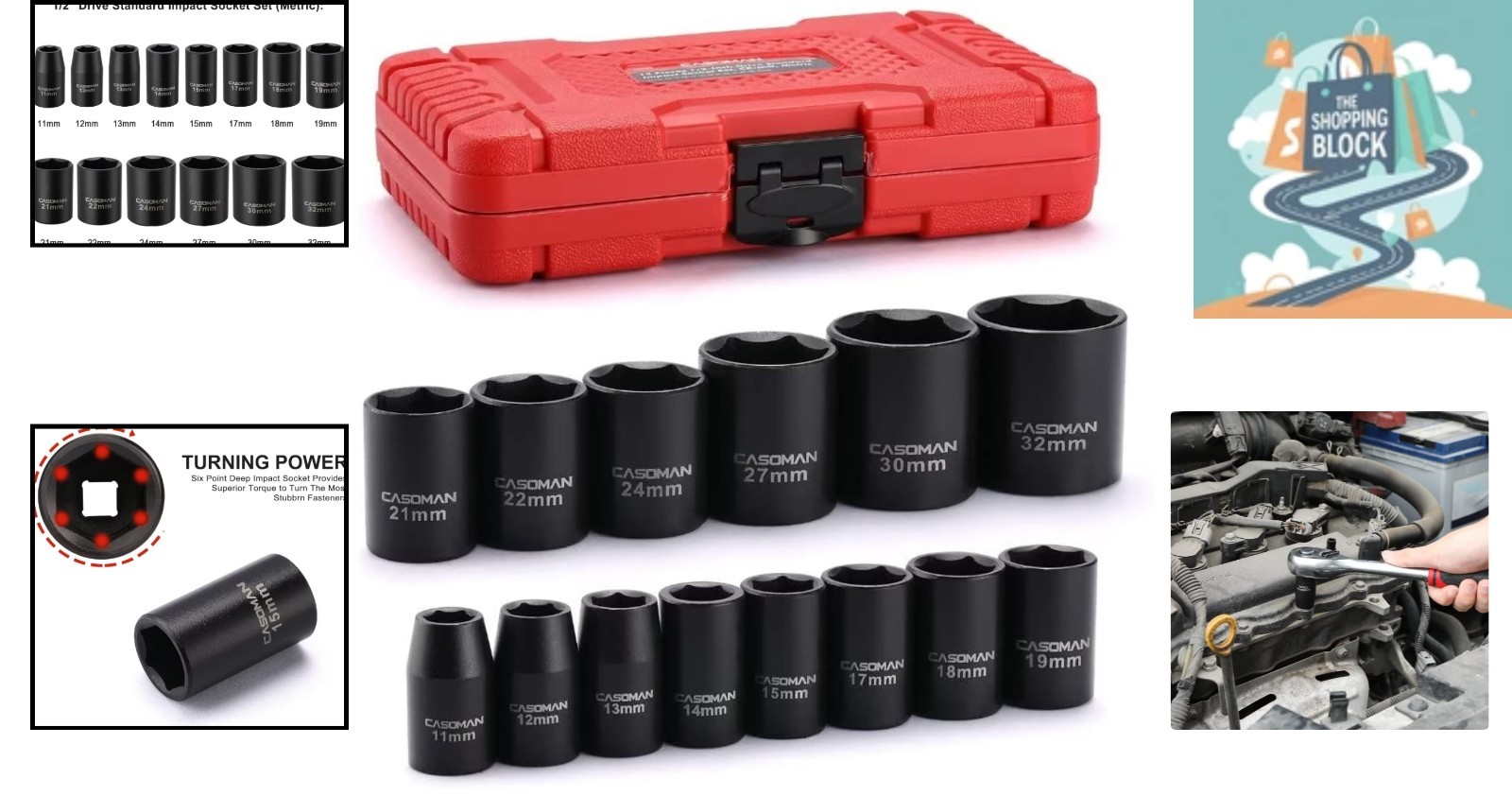 Casoman 14-Piece 1/2-Inch Drive Shallow Impact Socket Set, Metric