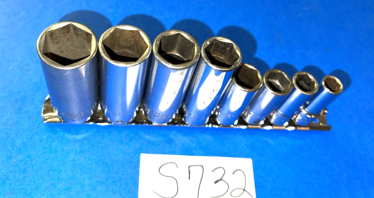 MAC TOOLS 8 PIECE 3/8 DRIVE SAE. DEEP 6 POINT SOCKET SET 3/8 THROUGH 13/16 INCH