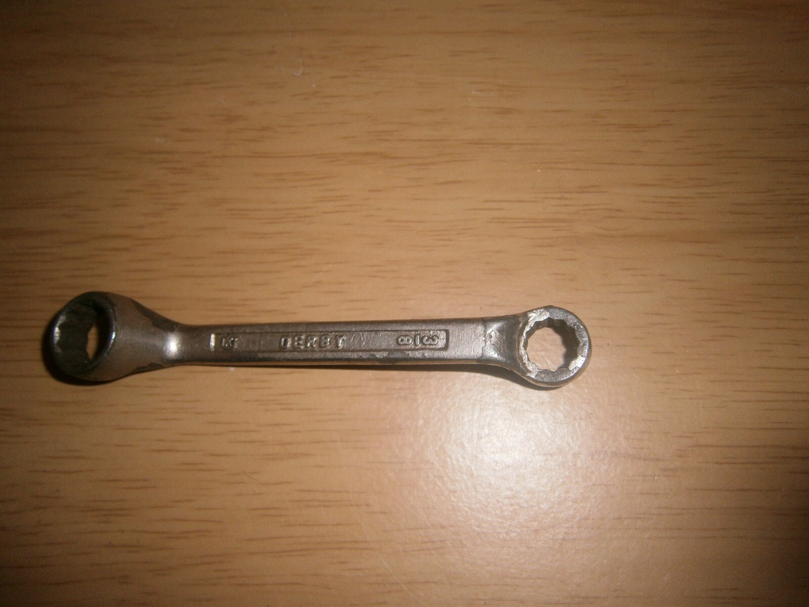 Vintage silver tone spanner. 7/16 & 3/8 ends.(E6c)