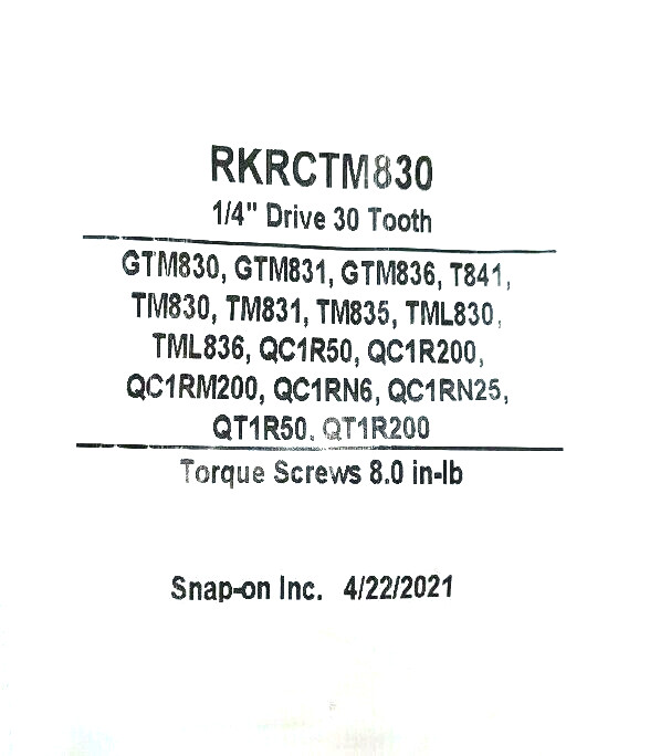 SNAP ON TOOLS USA Ratchet Repair Kit RKRCTM830 TM830 GTM830 1/4″ Drive 30 Tooth