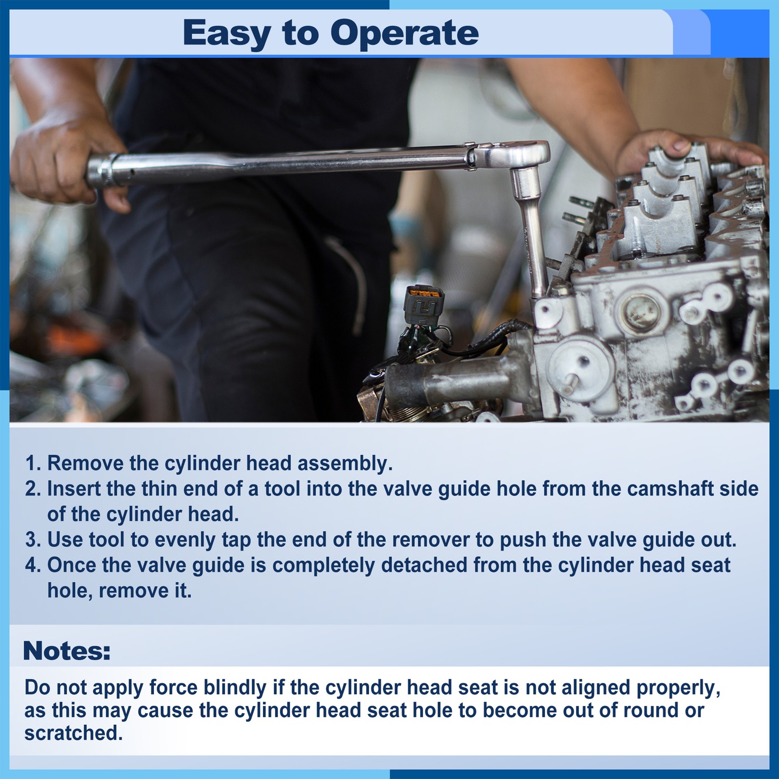 2Pcs Black Universal Engine Valve Guide Remover Installer Repair Tool 6.9/6.5in