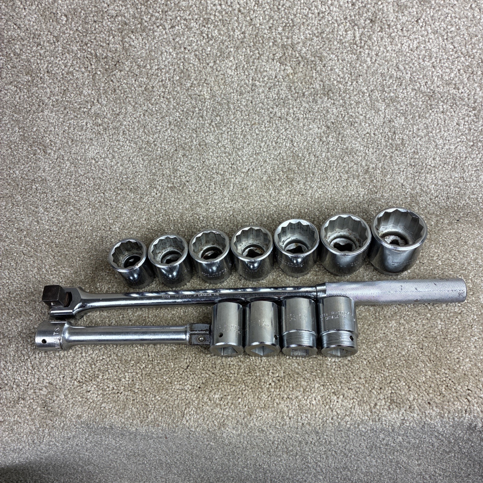 PROTO 3/4 Drive Flex Head Breaker Bar ,11 Sockets ,Craftsman Extension SAE