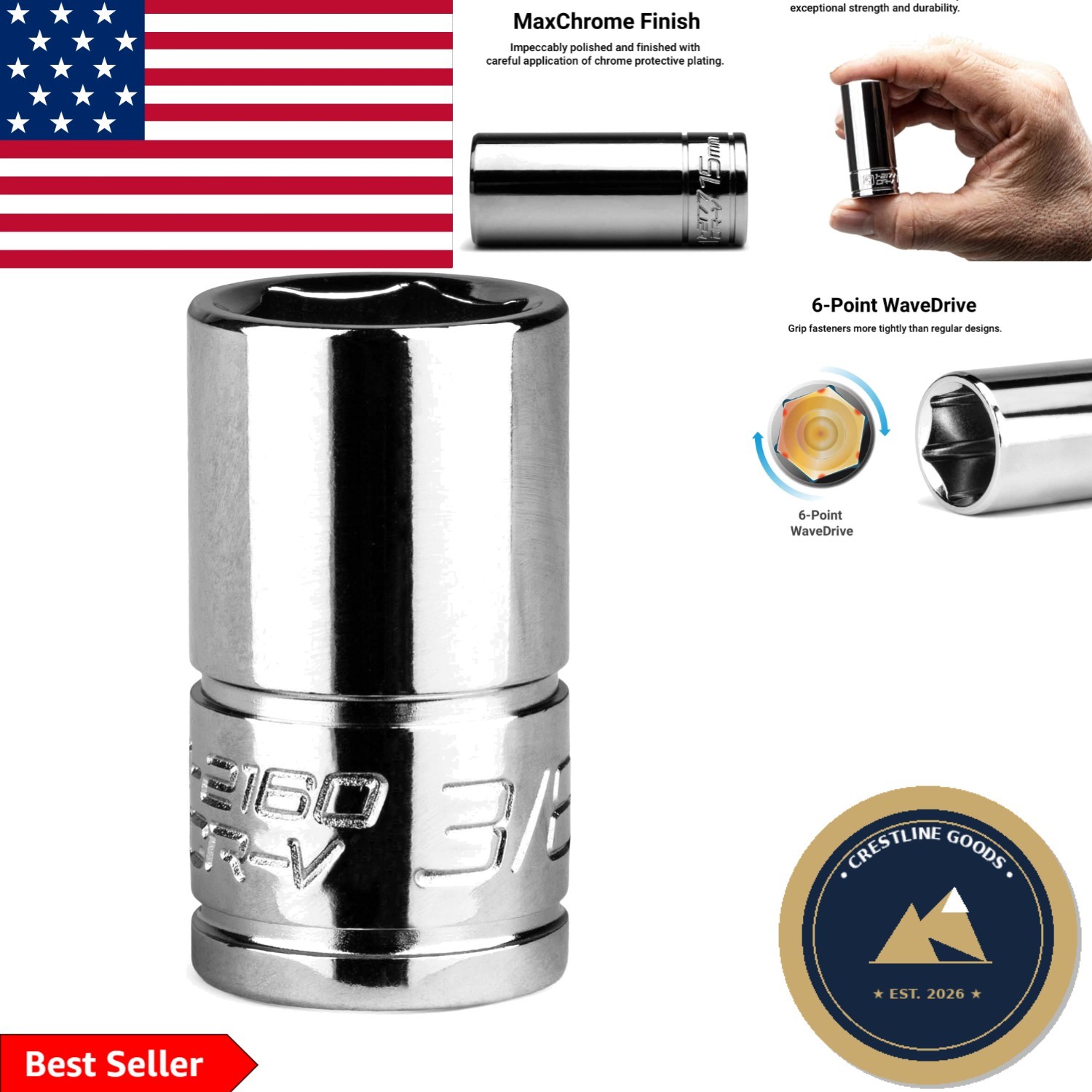 3/8-Inch Shallow Socket in Chrome Vanadium | 1/4-Inch Drive, 6-Point