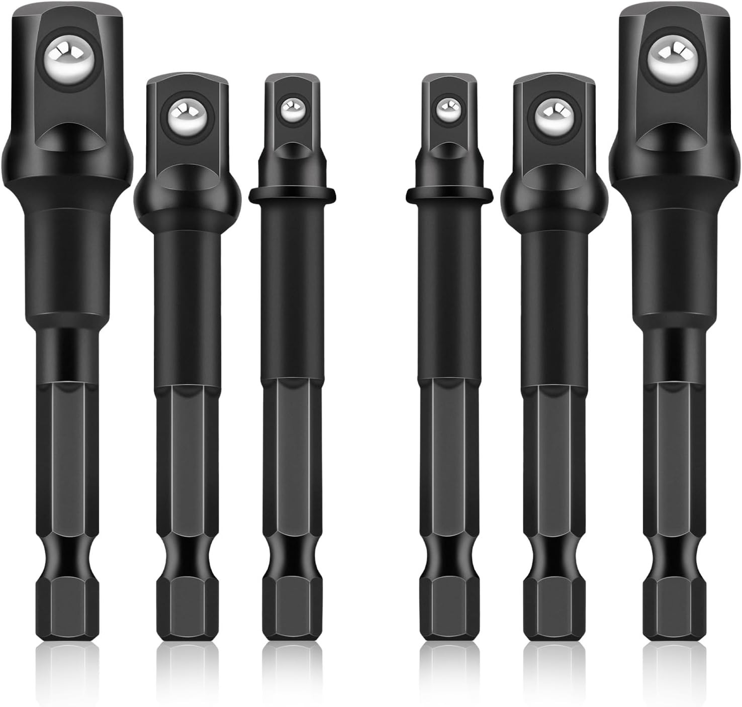 6 PCS Socket Adapter Set: Cr-V Drill Adapters, Hex to Square Conversion