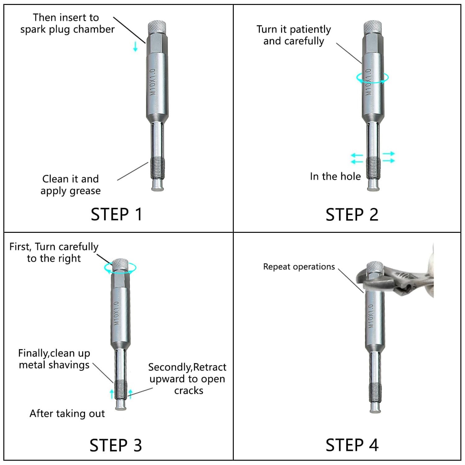 DPTOOL 10mm Back Tap Spark Plug Thread Repair Tool M10x1.0 Chase