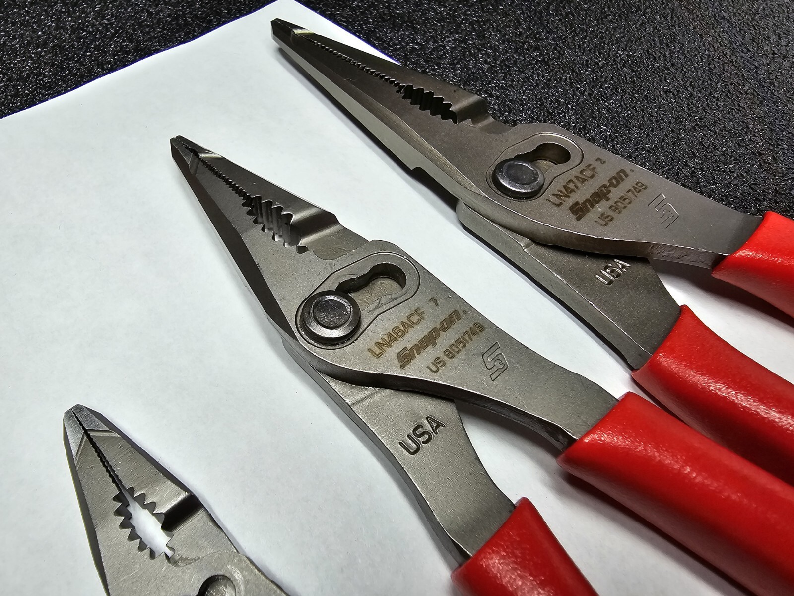 Snap-on Tools NEW 3pc RED Long Nose Slip Joint Plier Set LN44BCF LN47ACF LN46ACF