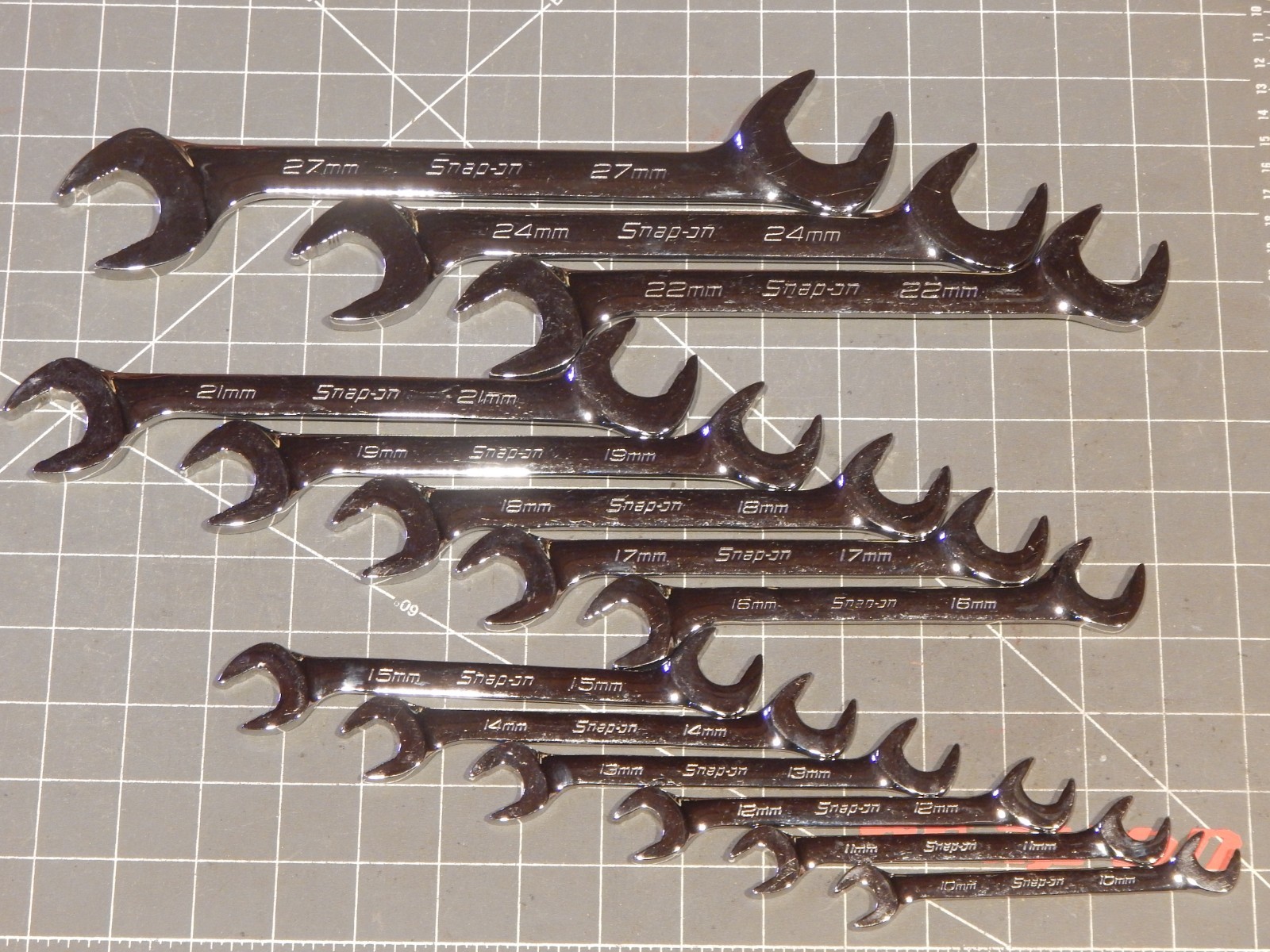 Snap On 14Pc Metric Flank Drive Plus 4 Way Open End Angle Wrench Set 10MM 27MM