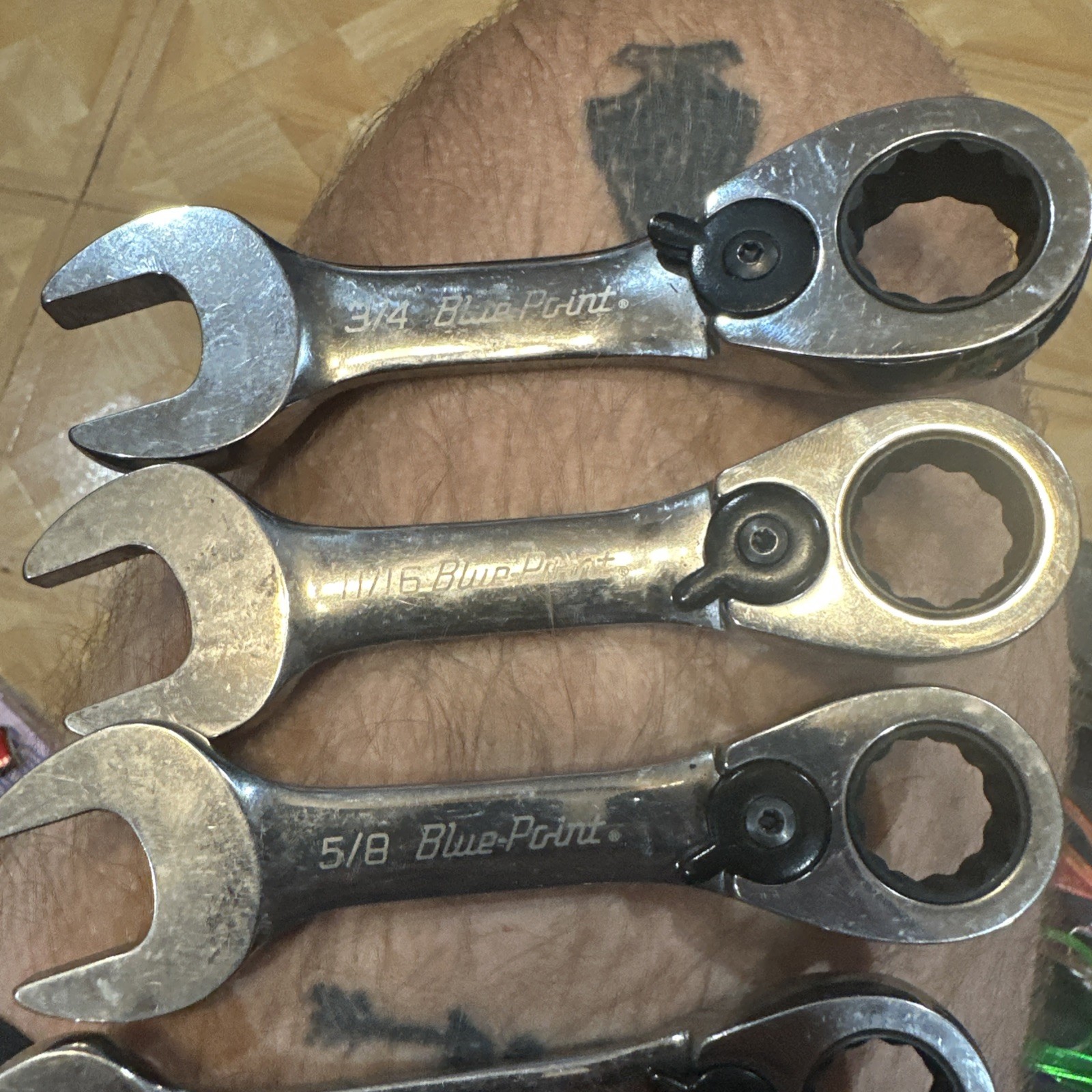 Blue Point Stubby Ratcheting Wrench 5 Piece Lot 3/4 11/16 5/8 9/16 1/2