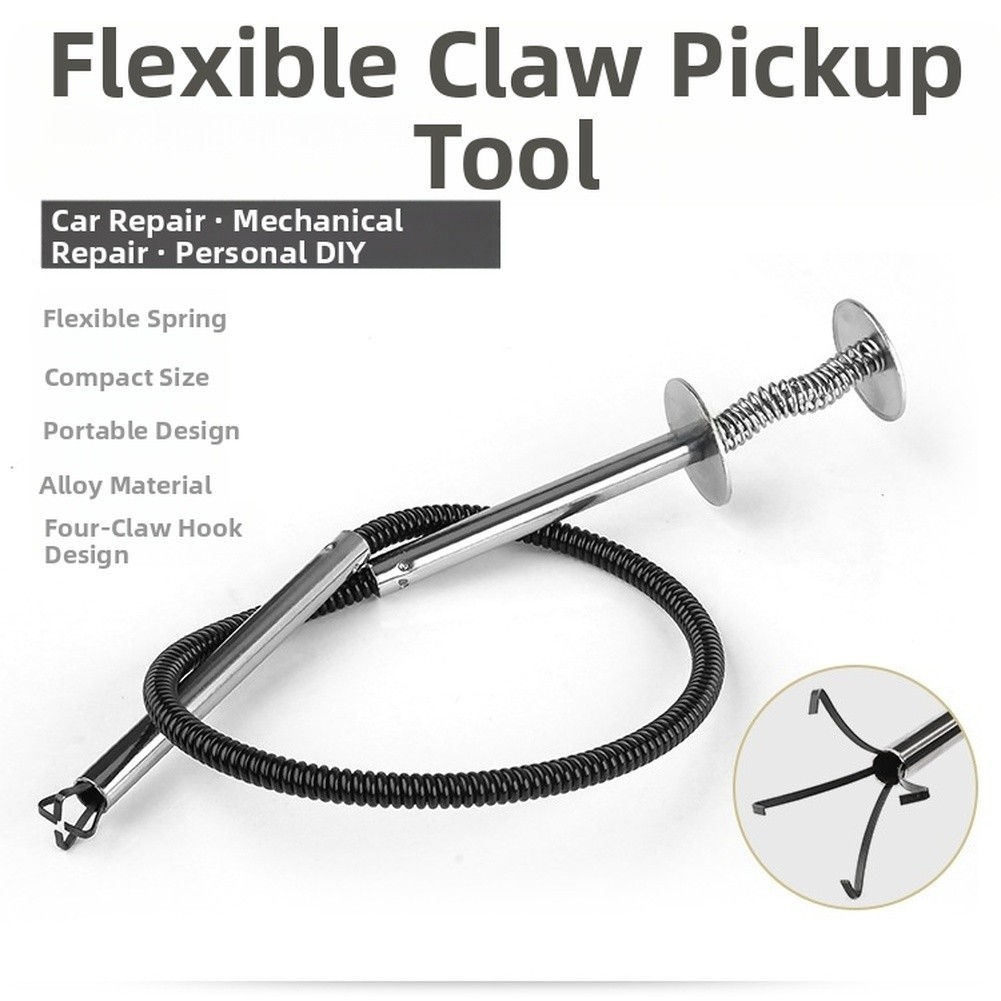 Compact Flexible Magnetic Pickup Tool with Four Claw Hook for Automotive Use