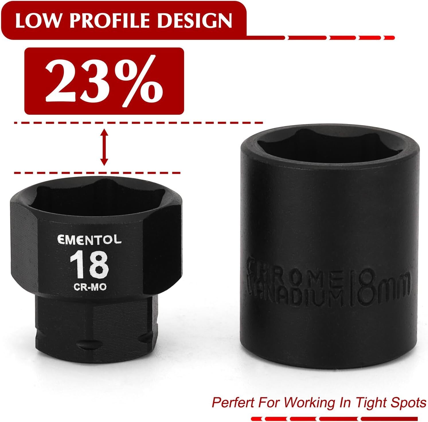 14PCS 3/8″ Drive Low Profile Nano Impact Socket Set Metric, 6mm-19mm, CR-MO