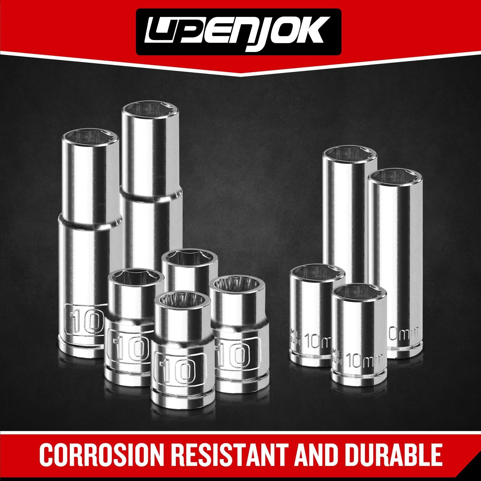 10-Piece 1/4″ & 3/8″ Drive Socket Set – 10mm Deep & Shallow, 6/12 Point, Cr-V St