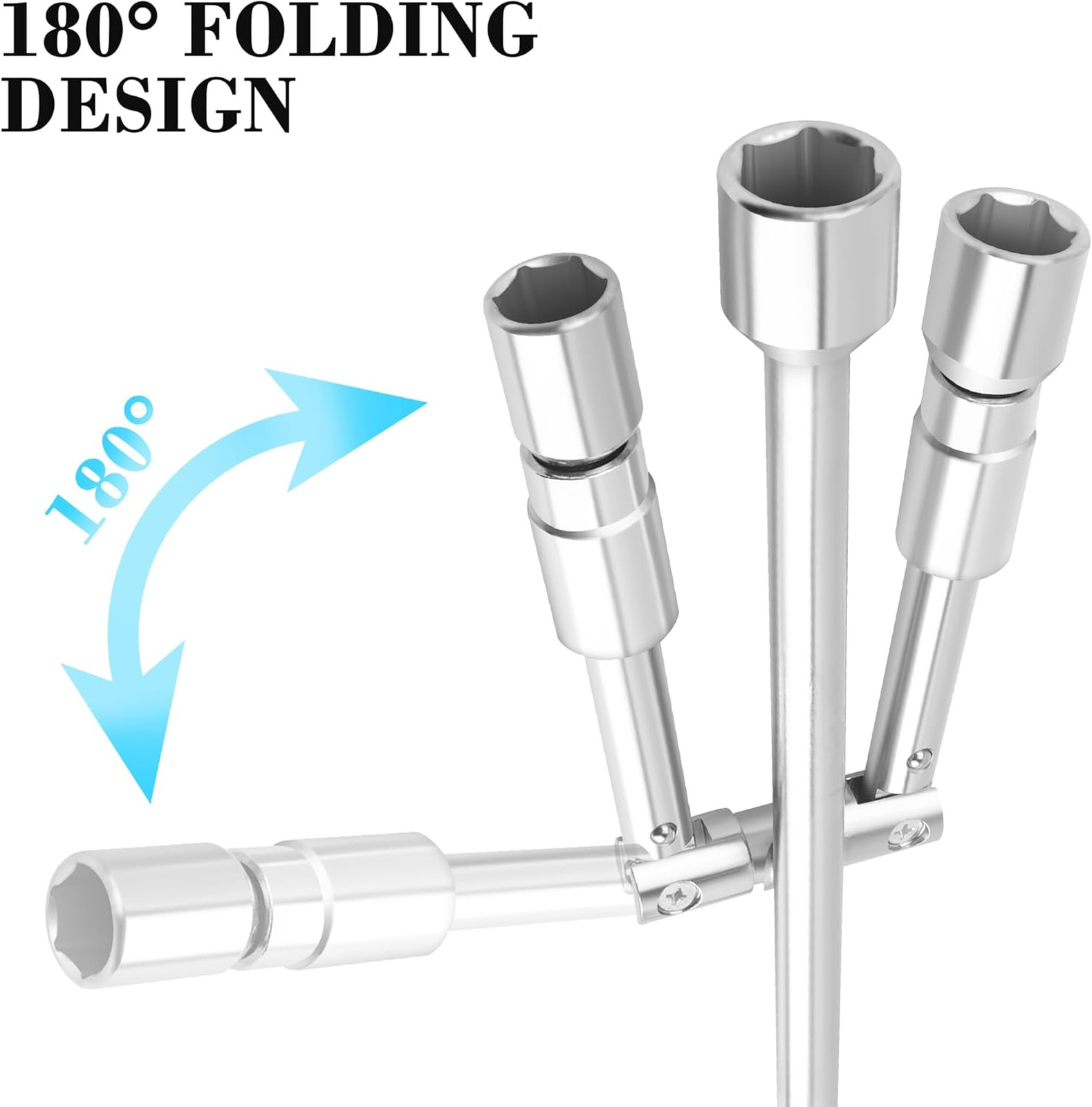 Foldable 14 Inch 4 Way Lug Wrench with Interchangeable Sockets 17mm 19mm 21mm