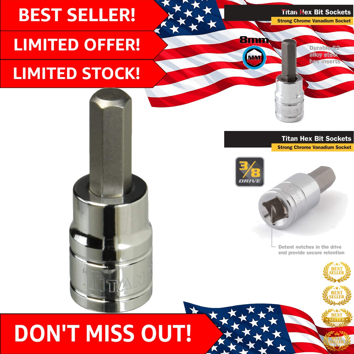 Advanced 3/8-Inch Drive Hex Bit Socket – Crafted from Chrome Vanadium Steel