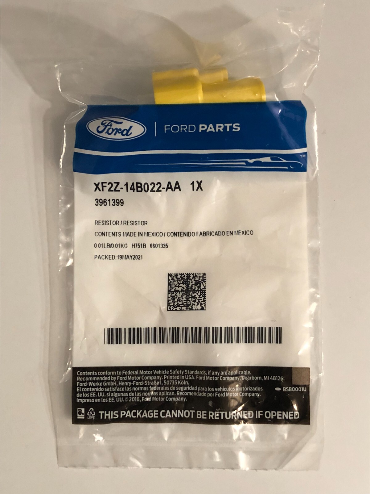 FORD Genuine OEM XF2Z-14B022-AA SRS Side Bag Light Eliminator Resistor Connector