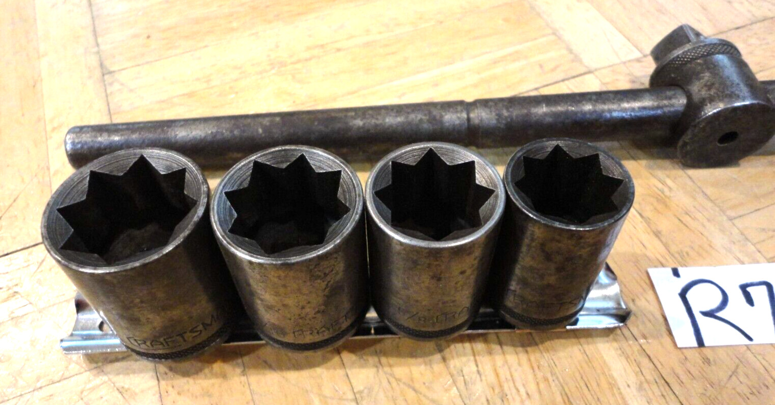 CRAFTSMAN TOOLS VINTAGE 1/2 DRIVE 8 POINT SOCKETS + BREAKER BAR RARE CIRCLE H