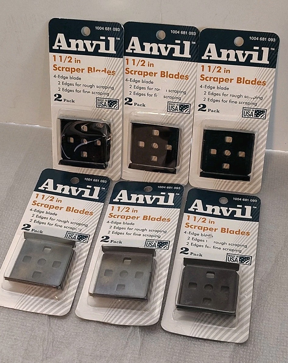 NEW 12 Ct / 6pks Anvil 4 Edge Blade 1-1/2″ Paint Scraper Blades CAN BE SHARPENED