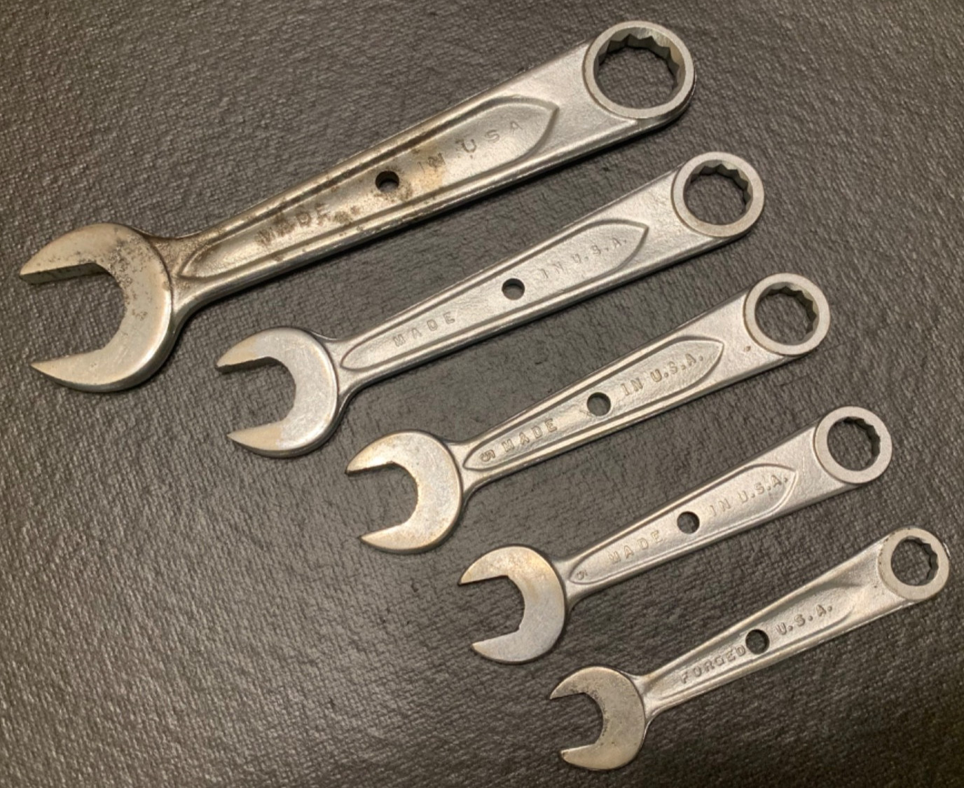 Lot 5 Vintage Indestro «Select Steel» SAE Open-Box End Wrenches Made in USA