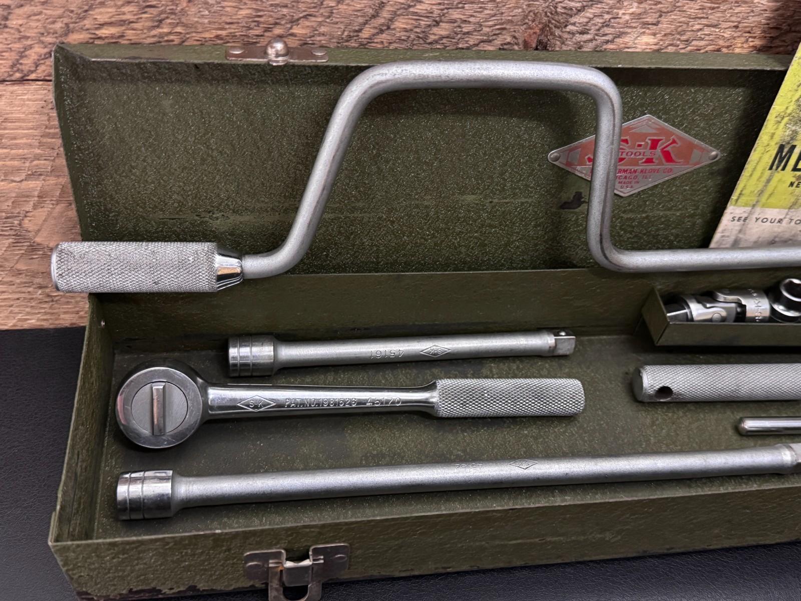 S-K Tools 3/8 Drive Socket Wrench Set 4517 14pc Metal Case & Catalog c 1940s USA