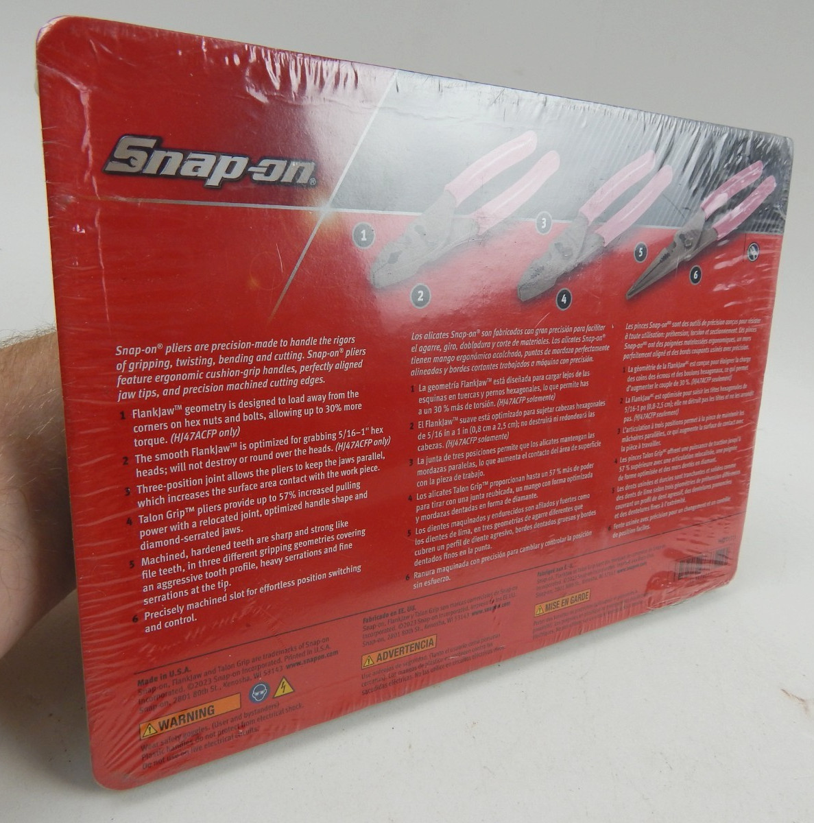 Snap-On NEW SEALED 3 Pc 8″ PINK Soft Grip Slip-Joint Pliers Set PL347ACFP